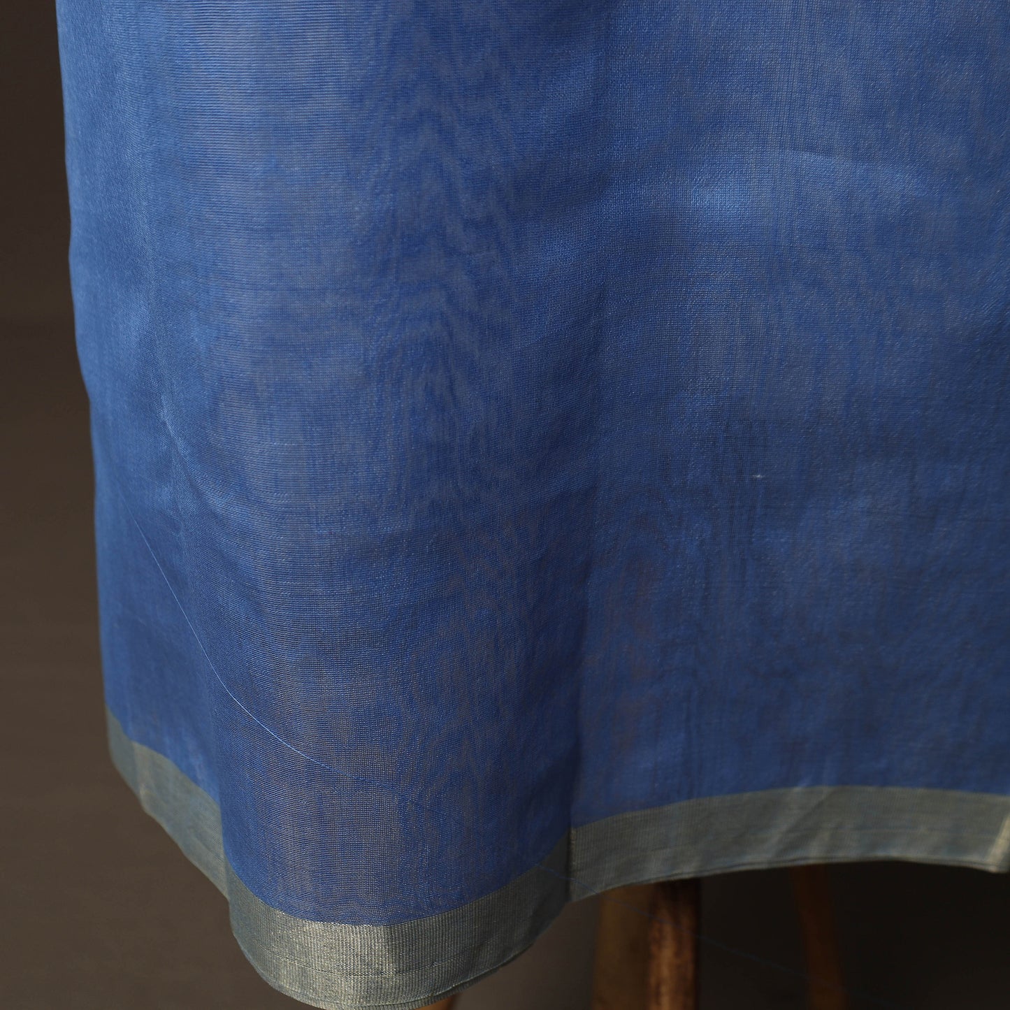 Blue - 2pc Handloom Unstitched Chanderi Silk Dress Material Kurta Set with Zari Border 05