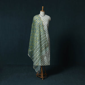 White - Leheriya Tie-Dye Cotton 2pc Unstitched Dress Material Kurta Set with Jewellery Set 35