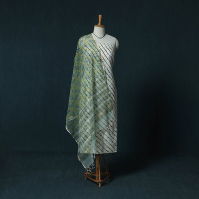 Leheriya Tie-Dye Cotton 2pc Unstitched Dress Material Kurta Set with Jewellery Set 35