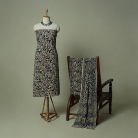 Pedana Kalamkari Hand Block Print Natural Dyed Cotton 3pc Unstitched Dress Material Suit Set 02