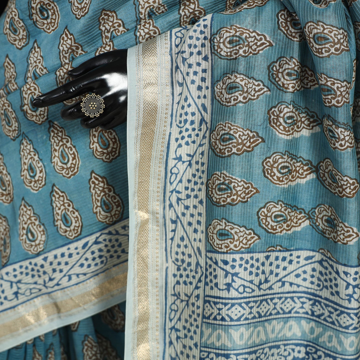 Natural Dyed Maheshwari Silk Bagh Print Saree