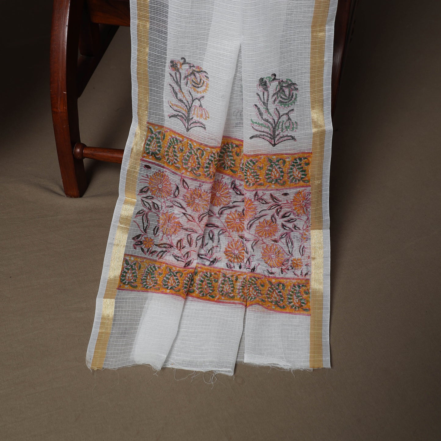 Multicolor - Kota Doria Cotton 3pc Unstitched Sanganeri Hand Block Print Dress Material Suit Set 06