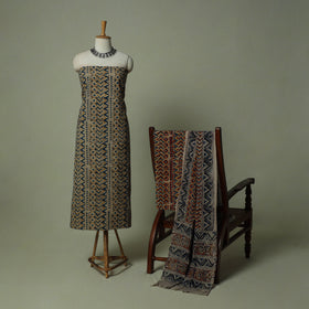 Pedana Kalamkari Hand Block Print Natural Dyed Cotton 3pc Unstitched Dress Material Suit Set 03