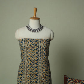 Pedana Kalamkari Hand Block Print Natural Dyed Cotton 3pc Unstitched Dress Material Suit Set 03