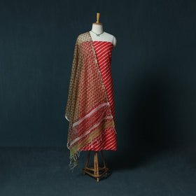 Leheriya Tie-Dye Cotton 2pc Unstitched Dress Material Kurta Set with Jewellery Set 36