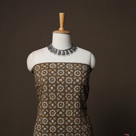 Brown - Natural Dyed Cotton 3pc Unstitched Akola Hand Block Print Dress Material Suit Set 07