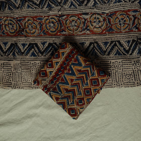 Pedana Kalamkari Hand Block Print Natural Dyed Cotton 3pc Unstitched Dress Material Suit Set 03