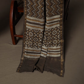 Brown - Natural Dyed Cotton 3pc Unstitched Akola Hand Block Print Dress Material Suit Set 07