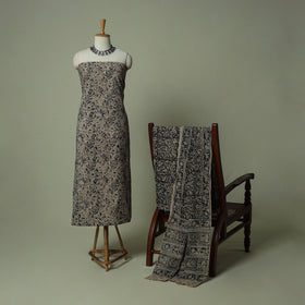 Pedana Kalamkari Hand Block Print Natural Dyed Cotton 3pc Unstitched Dress Material Suit Set 04