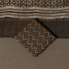 Brown - Natural Dyed Cotton 3pc Unstitched Akola Hand Block Print Dress Material Suit Set 07