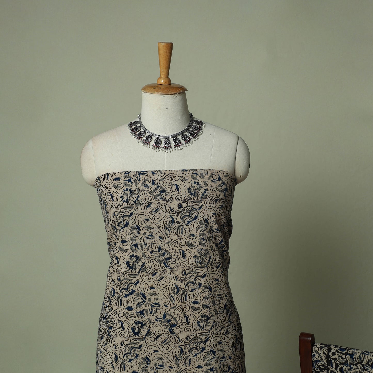 Pedana Kalamkari Hand Block Print Natural Dyed Cotton 3pc Unstitched Dress Material Suit Set 04