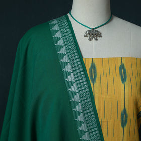 Pochampally Ikat Cotton 2pc Unstitched Dress Material Kurta Set with Jewellery Set 37
