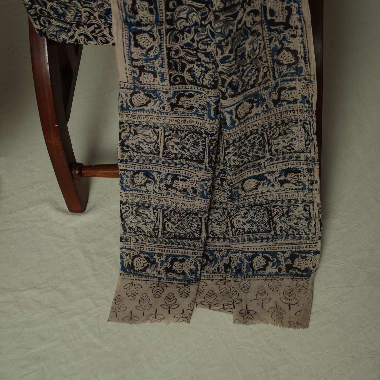 Pedana Kalamkari Hand Block Print Natural Dyed Cotton 3pc Unstitched Dress Material Suit Set 04