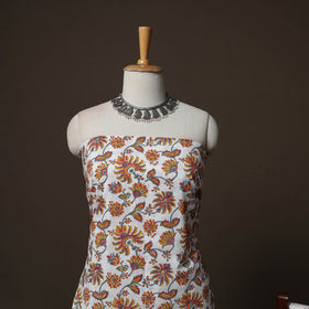 White - Sanganeri Hand Block Print Cotton 3pc Unstitched Dress Material Suit Set 08