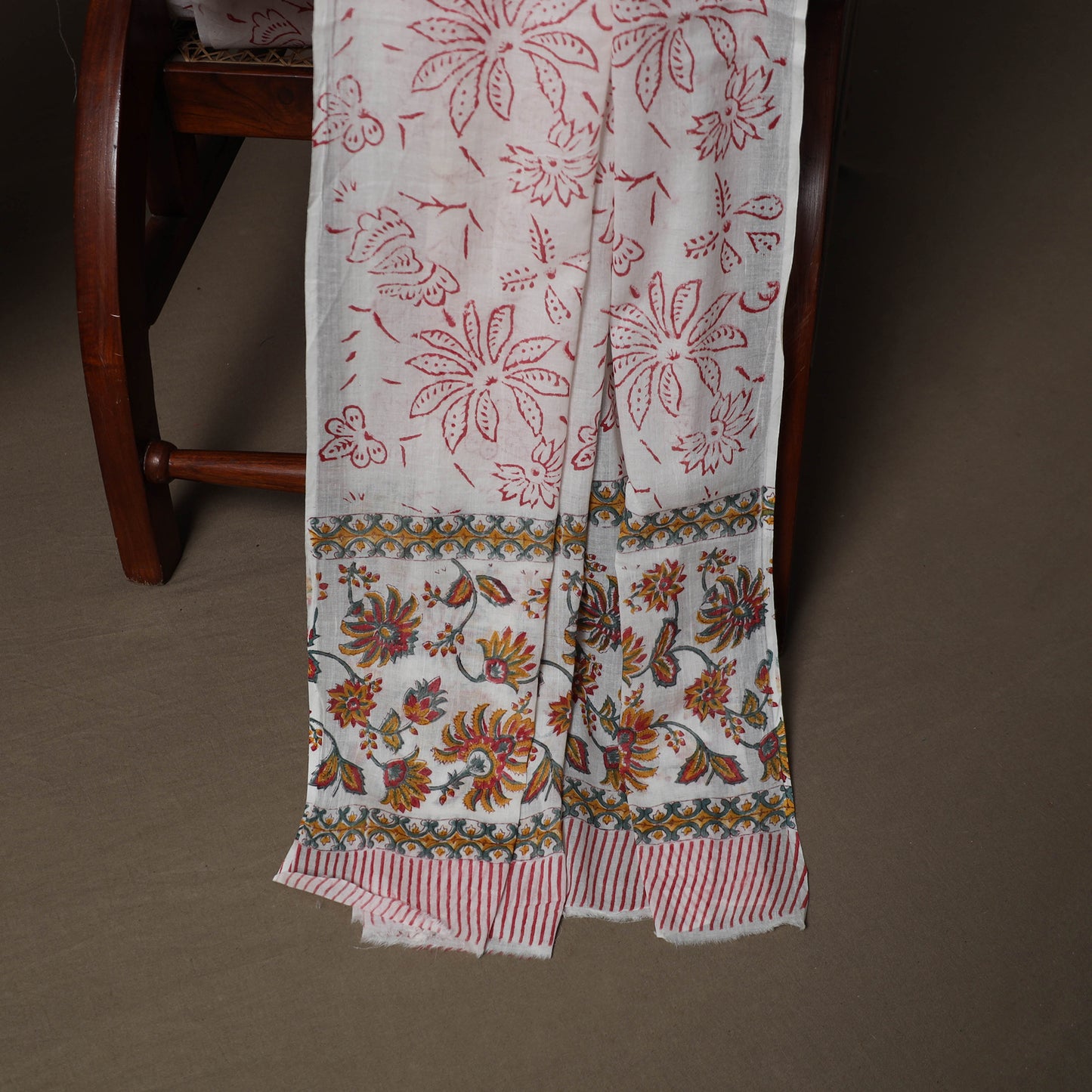 White - Sanganeri Hand Block Print Cotton 3pc Unstitched Dress Material Suit Set 08
