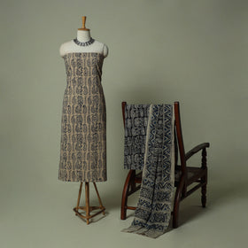 Pedana Kalamkari Hand Block Print Natural Dyed Cotton 3pc Unstitched Dress Material Suit Set 05