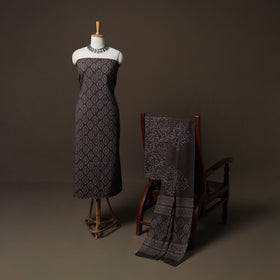 Brown - Jaipur Print Cotton 3pc Unstitched Dress Material Suit Set 09