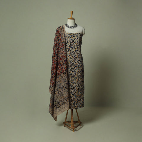 Pedana Kalamkari Hand Block Print Natural Dyed Cotton 3pc Unstitched Dress Material Suit Set 06