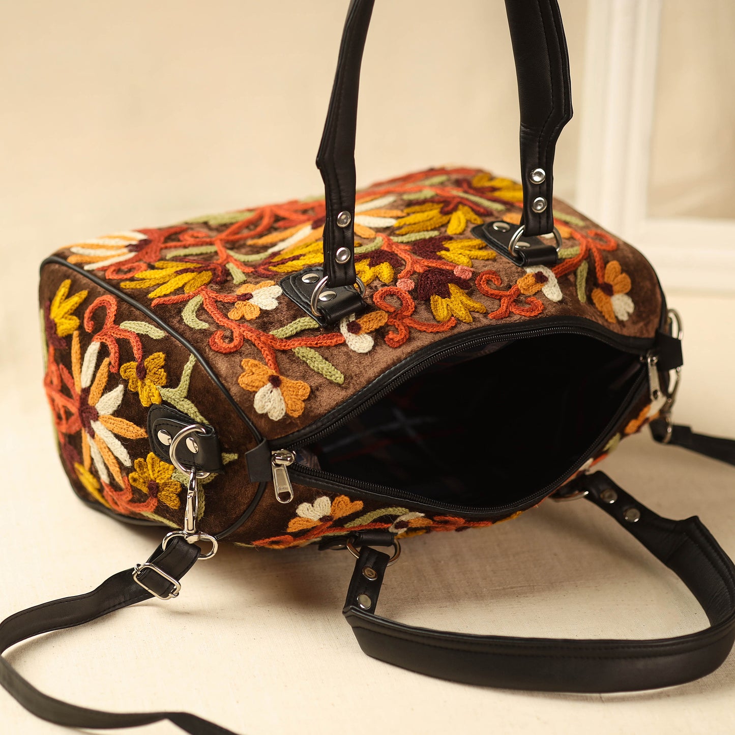 Black Kashmiri Crewel Hand Embroidery Handbag