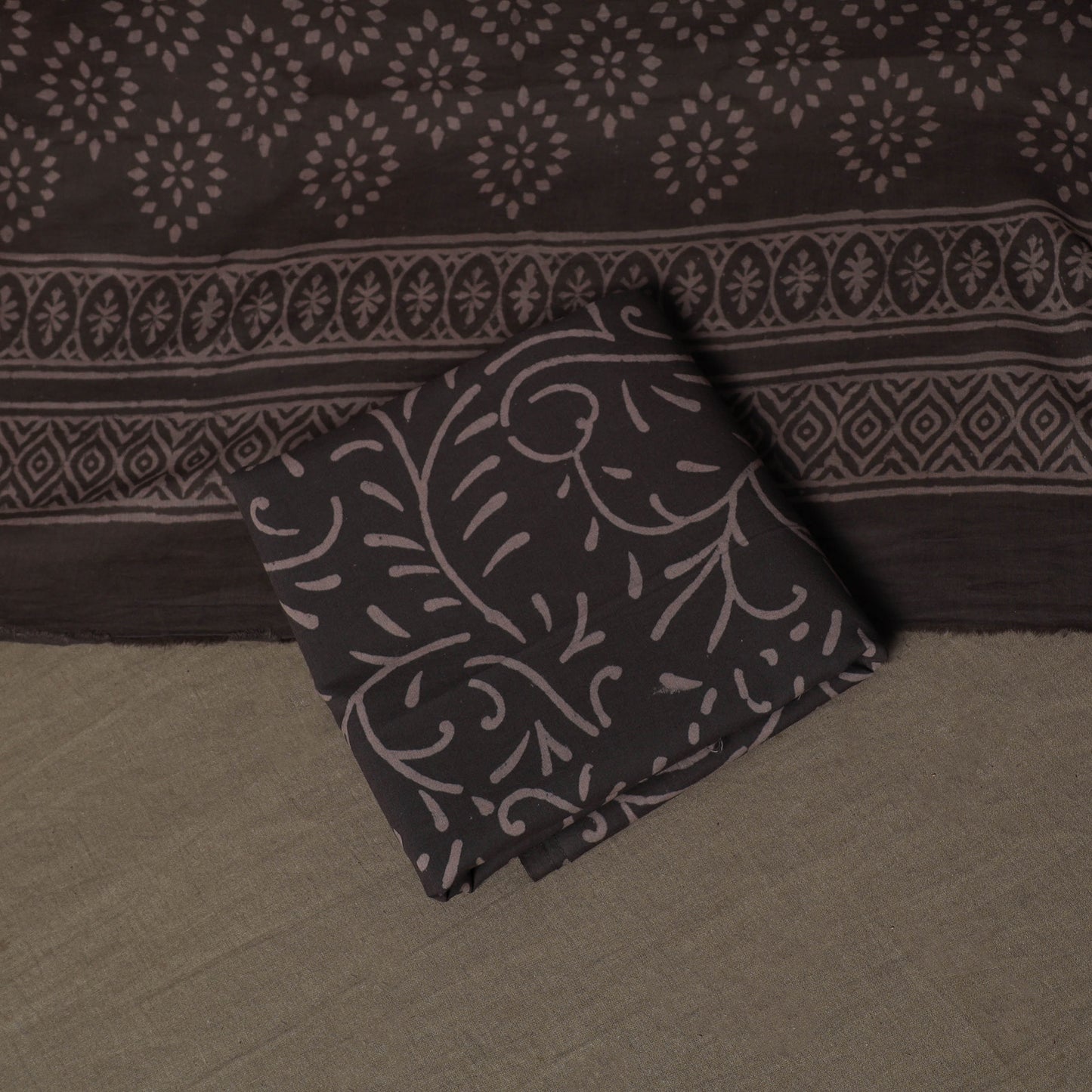 Brown - Jaipur Print Cotton 3pc Unstitched Dress Material Suit Set 09