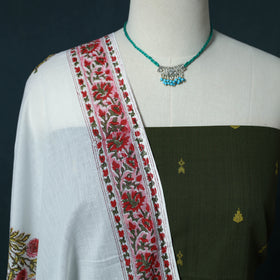 Jacquard Cotton 2pc Unstitched Dress Material Kurta Set with Jewellery Set 39