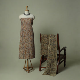 Pedana Kalamkari Hand Block Print Natural Dyed Cotton 3pc Unstitched Dress Material Suit Set 07