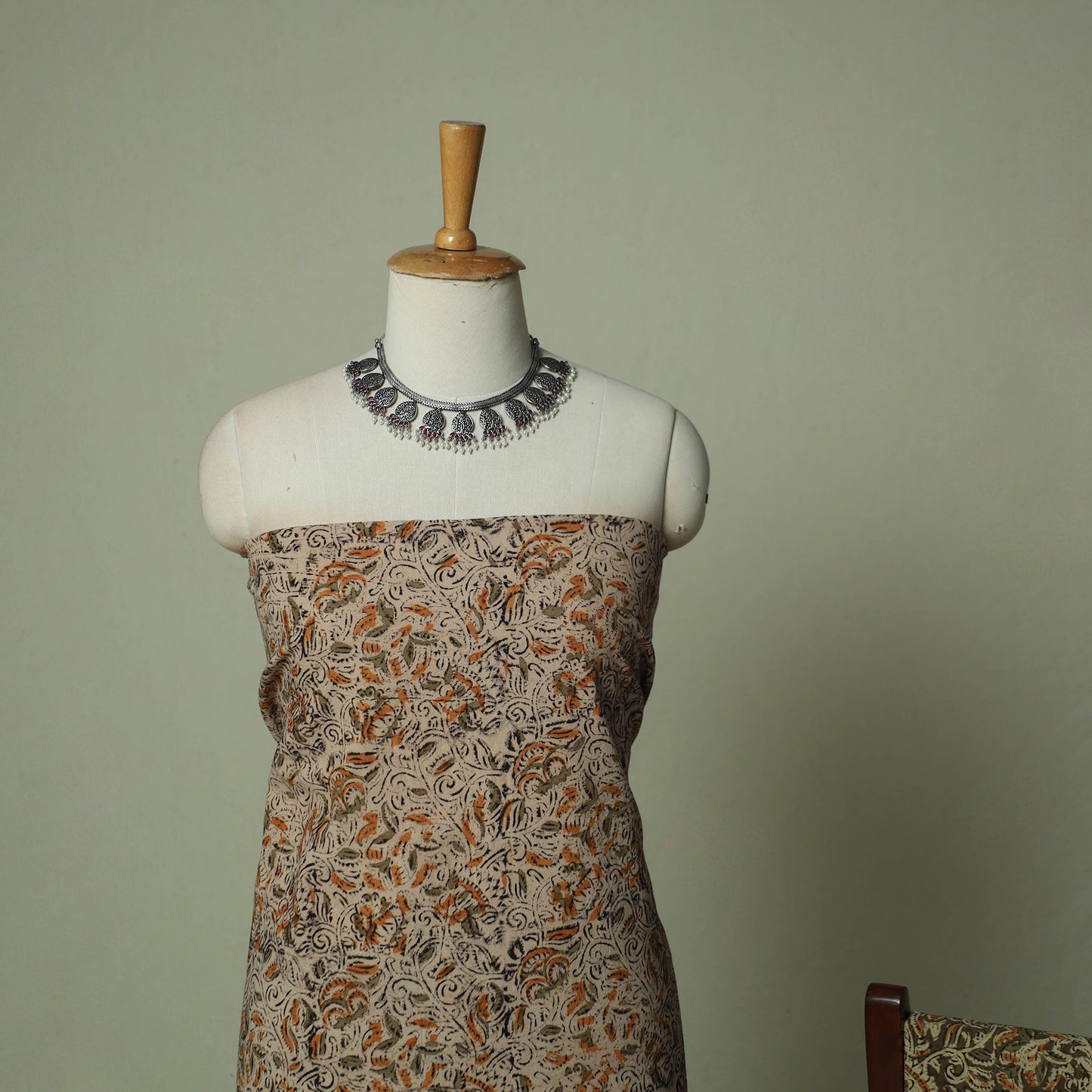 Pedana Kalamkari Hand Block Print Natural Dyed Cotton 3pc Unstitched Dress Material Suit Set 07