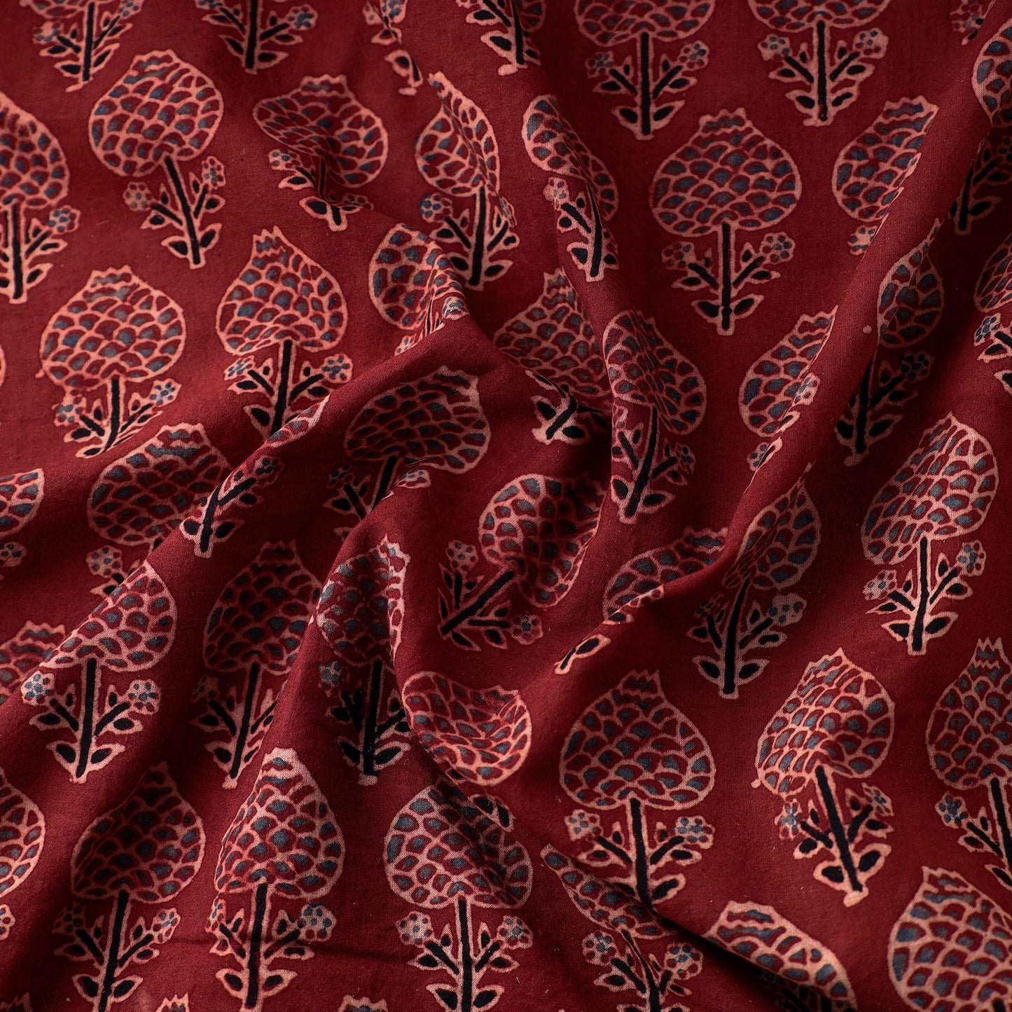 Red - Block Print Cotton Ajrakh Fabric 01