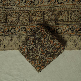 Pedana Kalamkari Hand Block Print Natural Dyed Cotton 3pc Unstitched Dress Material Suit Set 07