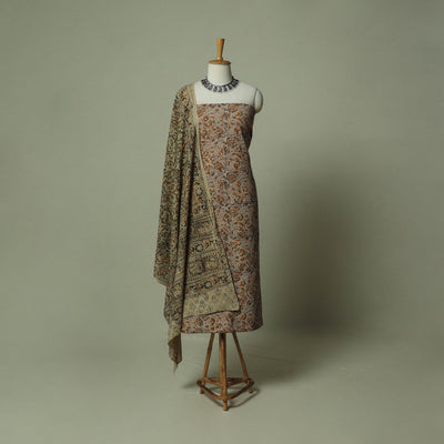 Pedana Kalamkari Hand Block Print Natural Dyed Cotton 3pc Unstitched Dress Material Suit Set 07
