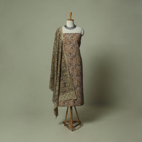 Pedana Kalamkari Hand Block Print Natural Dyed Cotton 3pc Unstitched Dress Material Suit Set 07