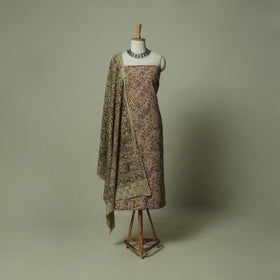 Pedana Kalamkari Hand Block Print Natural Dyed Cotton 3pc Unstitched Dress Material Suit Set 07