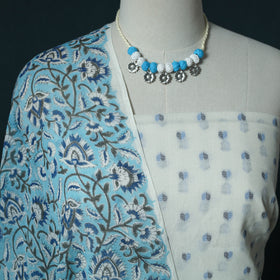 Jacquard Cotton 2pc Unstitched Dress Material Kurta Set with Jewellery Set 40