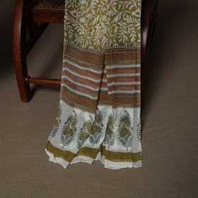 White - Kota Doria Cotton 3pc Unstitched Sanganeri Hand Block Print Dress Material Suit Set 10