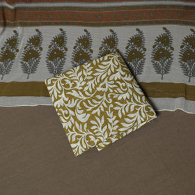 White - Kota Doria Cotton 3pc Unstitched Sanganeri Hand Block Print Dress Material Suit Set 10