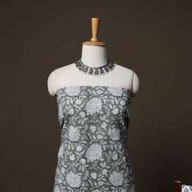 Grey - Sanganeri Hand Block Print Cotton 3pc Unstitched Dress Material Suit Set 11