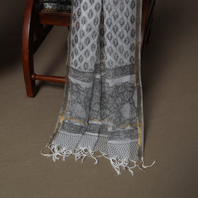 Grey - Sanganeri Hand Block Print Cotton 3pc Unstitched Dress Material Suit Set 11