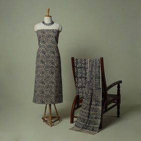 Pedana Kalamkari Hand Block Print Natural Dyed Cotton 3pc Unstitched Dress Material Suit Set 09