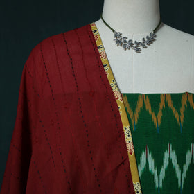 Pochampally Ikat Cotton 2pc Unstitched Dress Material Kurta Set with Jewellery Set 01