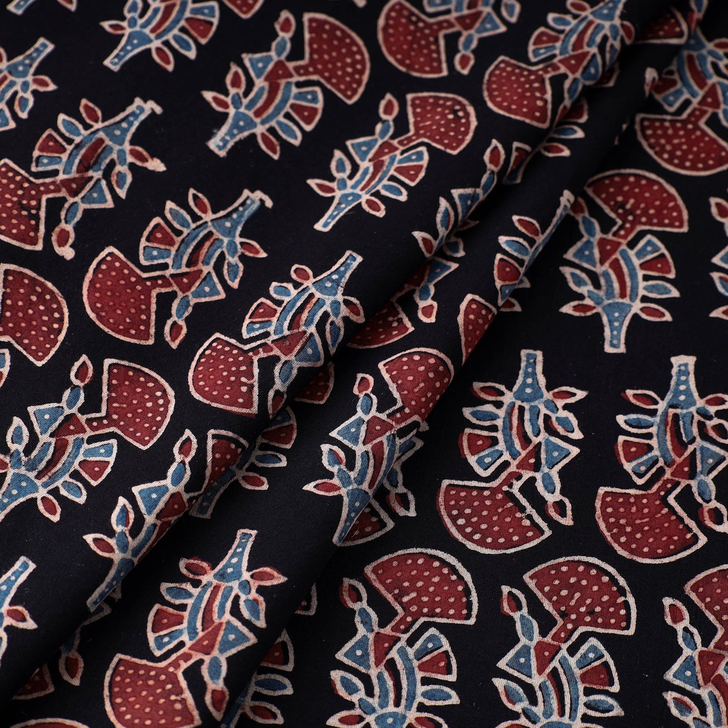 Black - Block Print Cotton Ajrakh Fabric 08