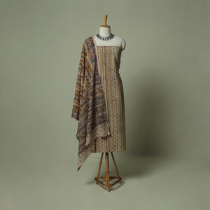 Pedana Kalamkari Hand Block Print Natural Dyed Cotton 3pc Unstitched Dress Material Suit Set 10