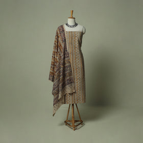 Pedana Kalamkari Hand Block Print Natural Dyed Cotton 3pc Unstitched Dress Material Suit Set 10