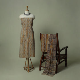 Pedana Kalamkari Hand Block Print Natural Dyed Cotton 3pc Unstitched Dress Material Suit Set 10