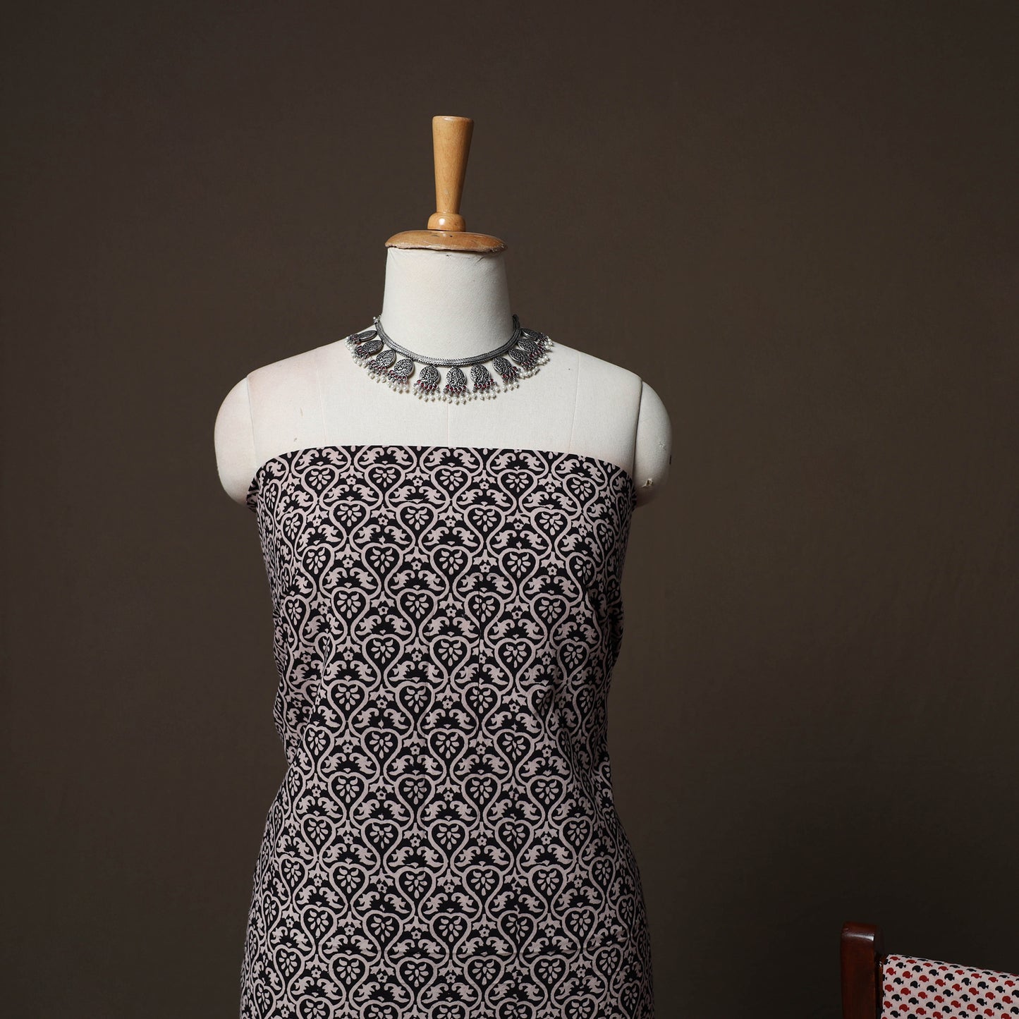 Black - Natural Dyed Cotton 3pc Unstitched Hand Block Bagh Print Dress Material Suit Set 12