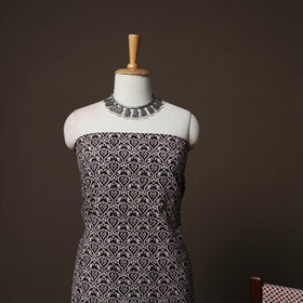 Black - Natural Dyed Cotton 3pc Unstitched Hand Block Bagh Print Dress Material Suit Set 12