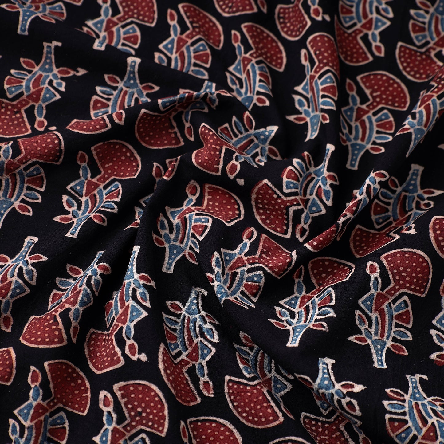 Black - Block Print Cotton Ajrakh Fabric 08