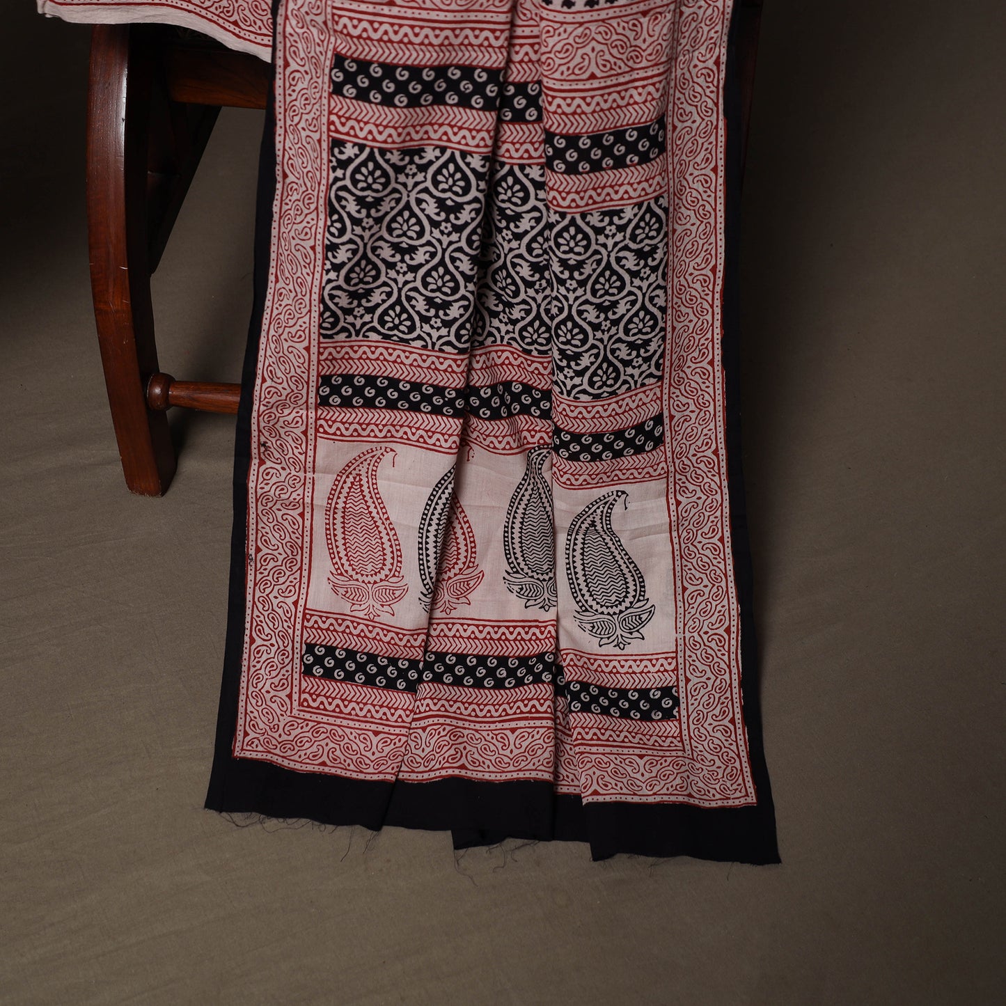 Black - Natural Dyed Cotton 3pc Unstitched Hand Block Bagh Print Dress Material Suit Set 12
