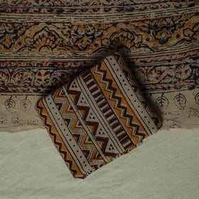 Pedana Kalamkari Hand Block Print Natural Dyed Cotton 3pc Unstitched Dress Material Suit Set 10