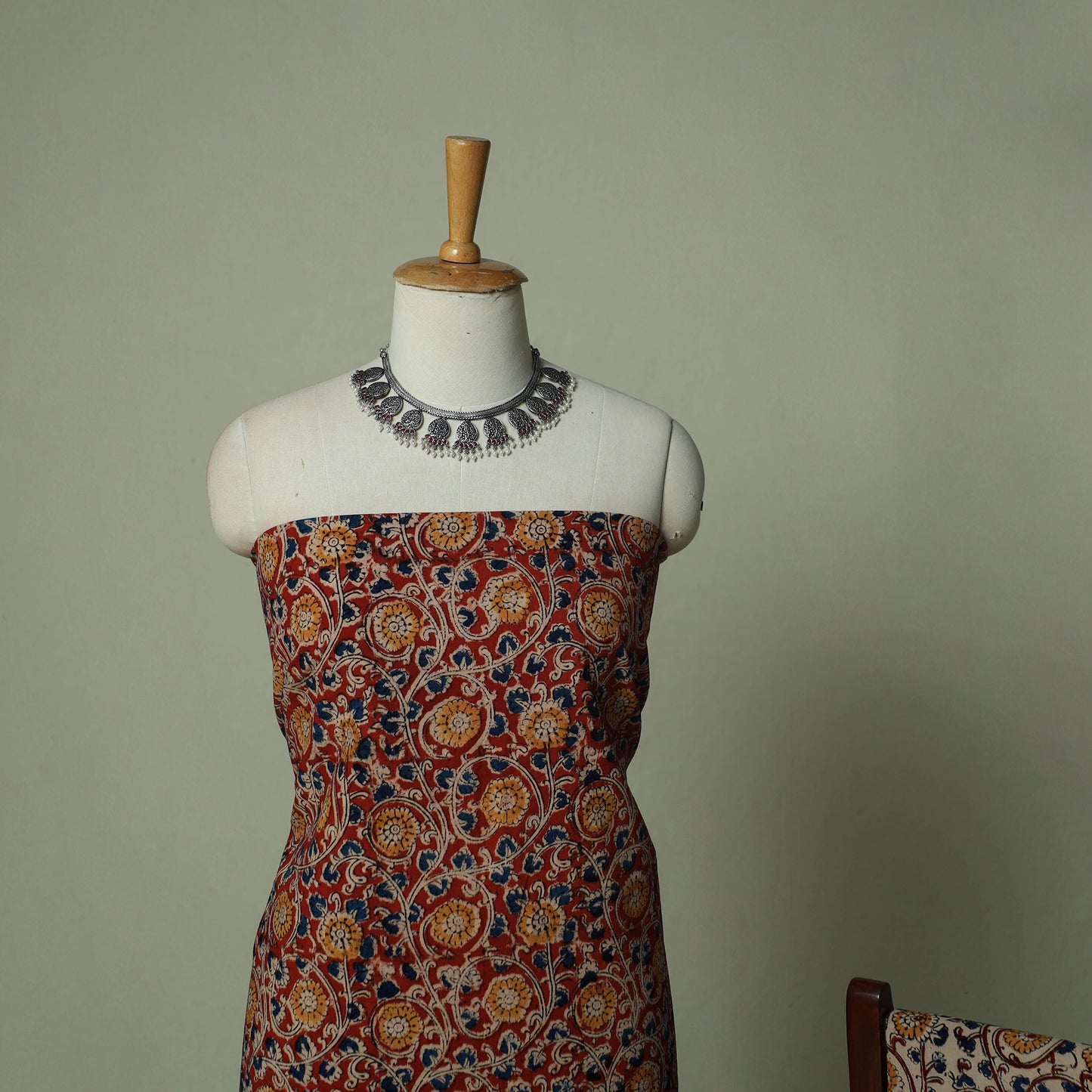 Pedana Kalamkari Hand Block Print Natural Dyed Cotton 3pc Unstitched Dress Material Suit Set 11