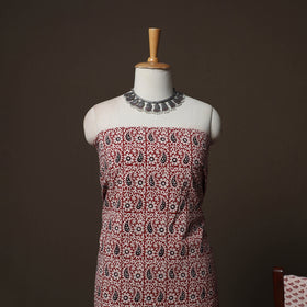 Red - Natural Dyed Cotton 3pc Unstitched Hand Block Bagh Print Dress Material Suit Set 13
